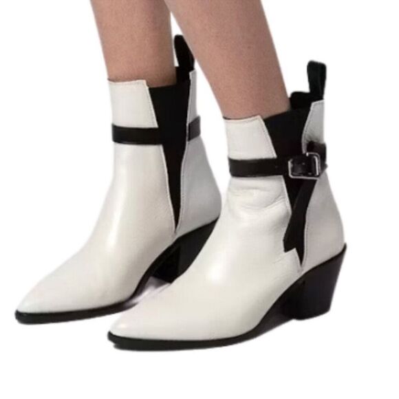 Zadig and Voltaire Tyler Ankle Boots Black/White Wings Logo Sz 6 NIB - Picture 1 of 8